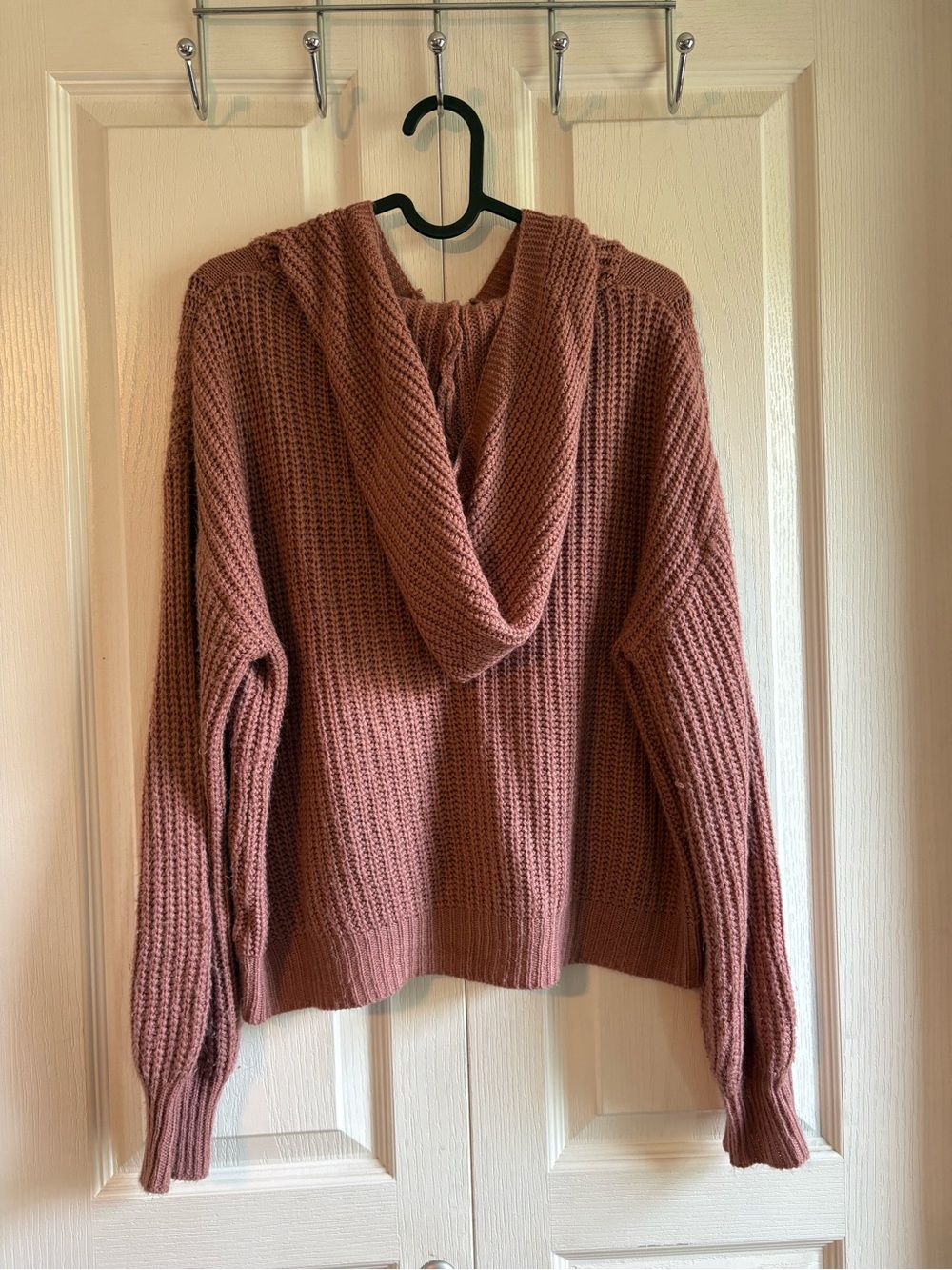 SHEIN Rose Zip-Up Cable Knit Hooded Cardigan - Picture 2 of 2